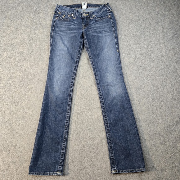 True Religion Jeans Womens 27 Fits 30x33 Blue Denim Straight Leg Flap Pocket Y2k - Picture 2 of 14